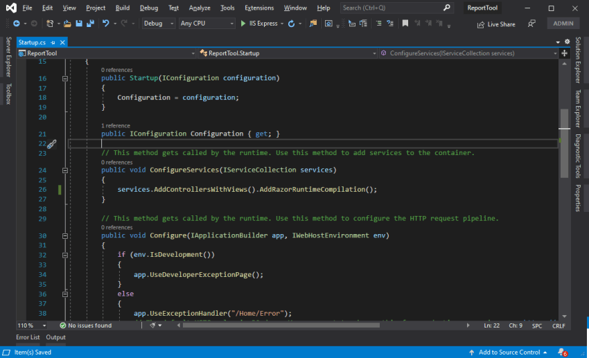 Basic settingsconfiguration of .Net Core Web Application